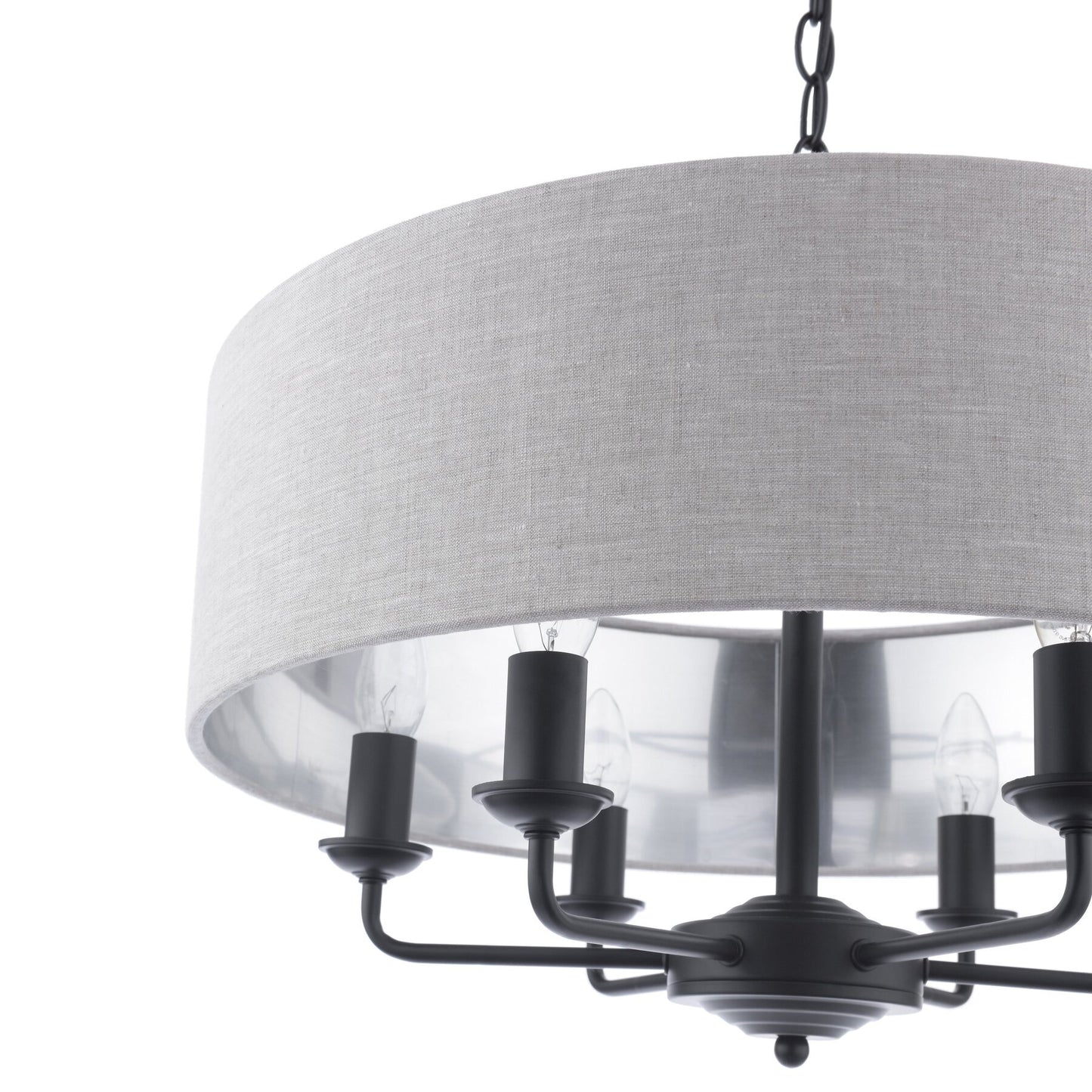 Laura Ashley Sorrento 6 Light Matt Black Chandelier With Natural Shade