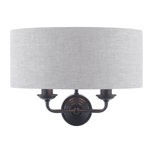 Laura Ashley Sorrento 2 Light Matt Black Wall Light With Natural Shade