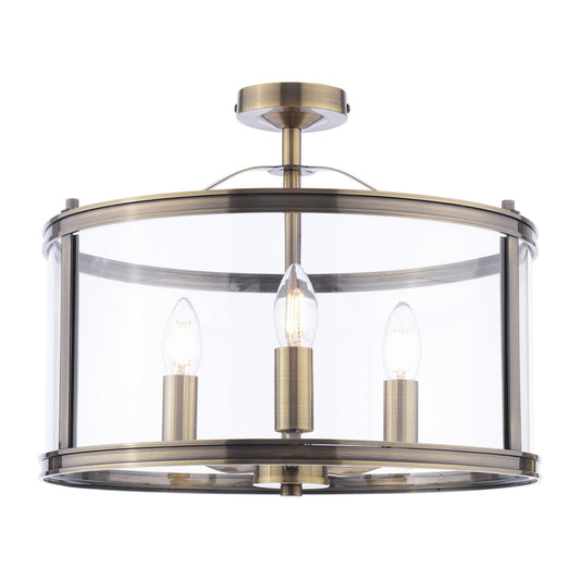 Laura Ashley Harrington 3 Light Antique Brass & Glass Semi Flush