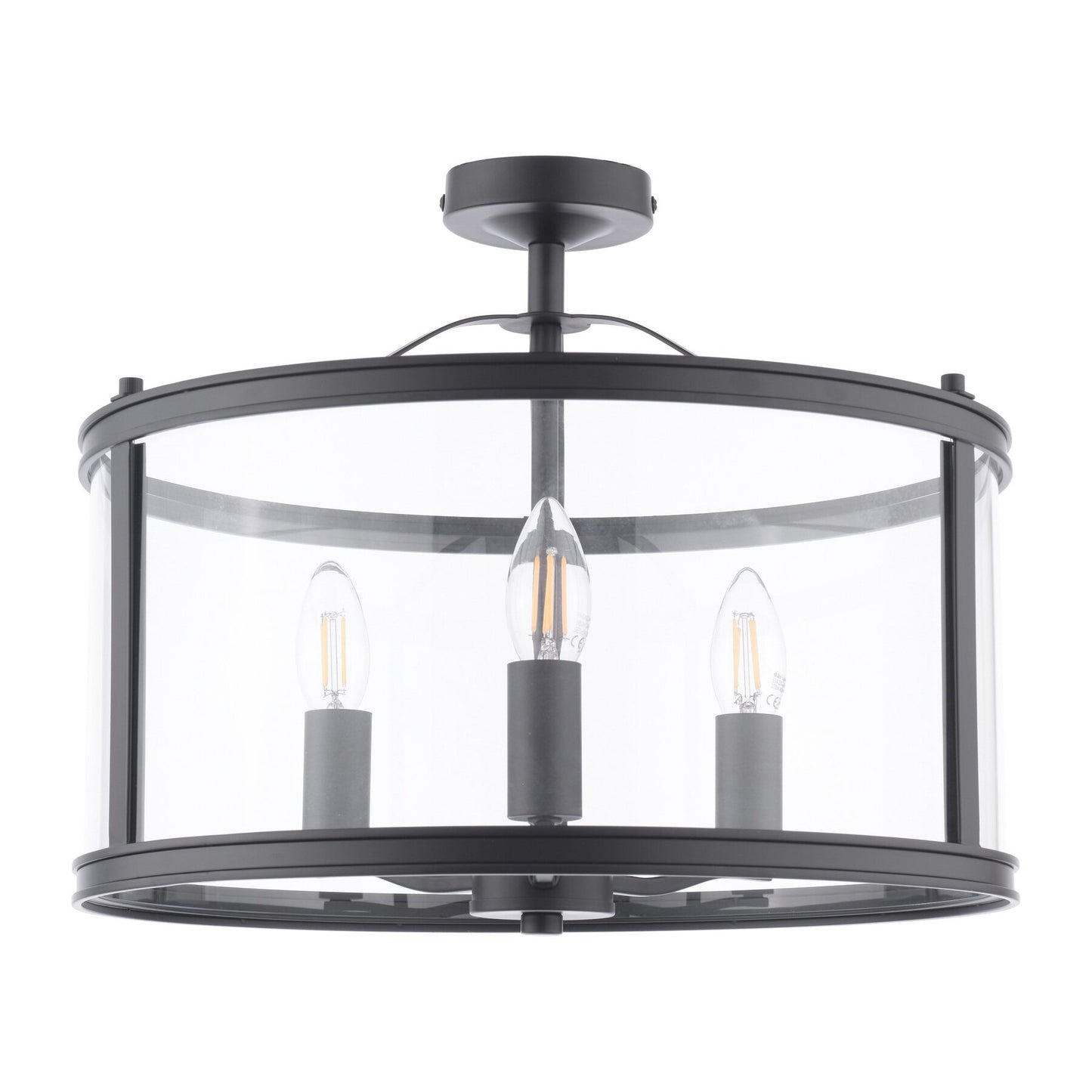 Laura Ashley Harrington 3 Light Matt Black & Glass Semi Flush