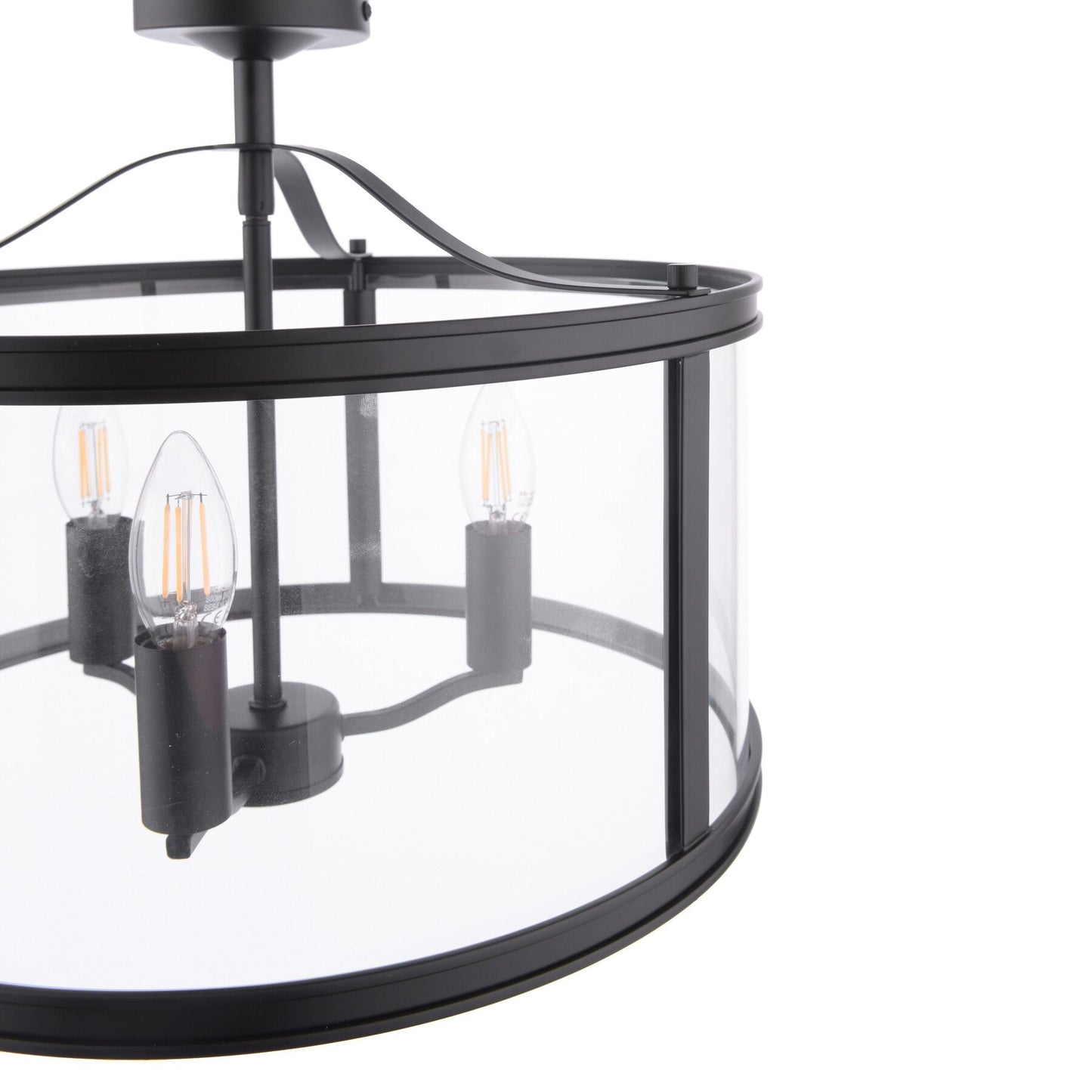 Laura Ashley Harrington 3 Light Matt Black & Glass Semi Flush