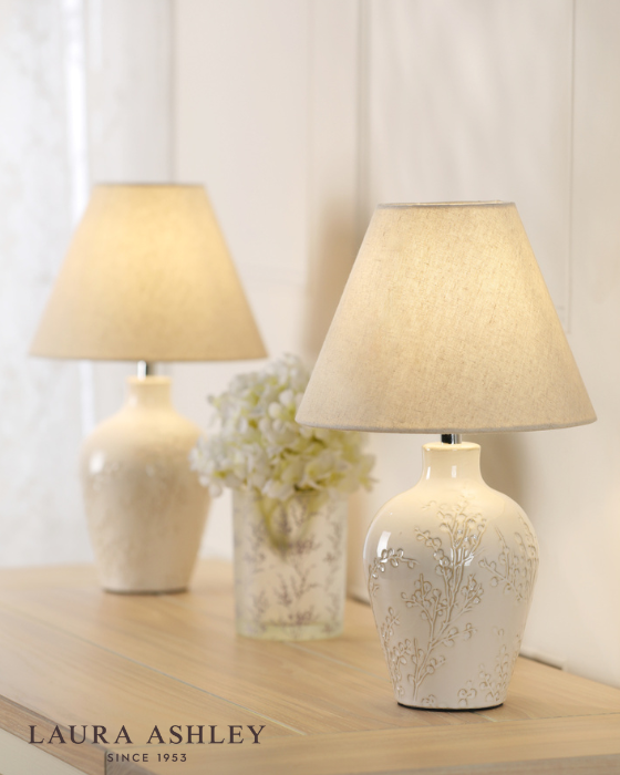 Laura Ashley Pussywillow Cream Ceramic & Polished Chrome Table Lamp With Shade (Twin Pack)