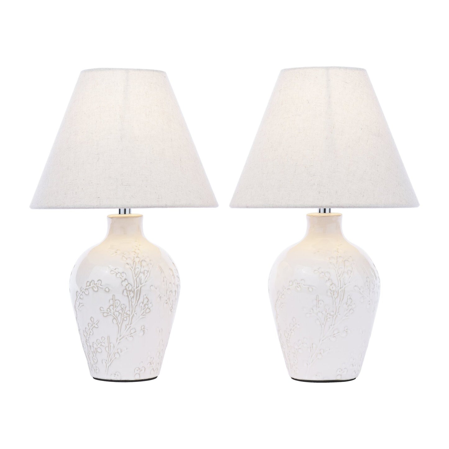 Laura Ashley Pussywillow Cream Ceramic & Polished Chrome Table Lamp With Shade (Twin Pack)