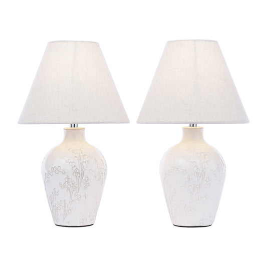 Laura Ashley Pussywillow Cream Ceramic & Polished Chrome Table Lamp With Shade (Twin Pack)