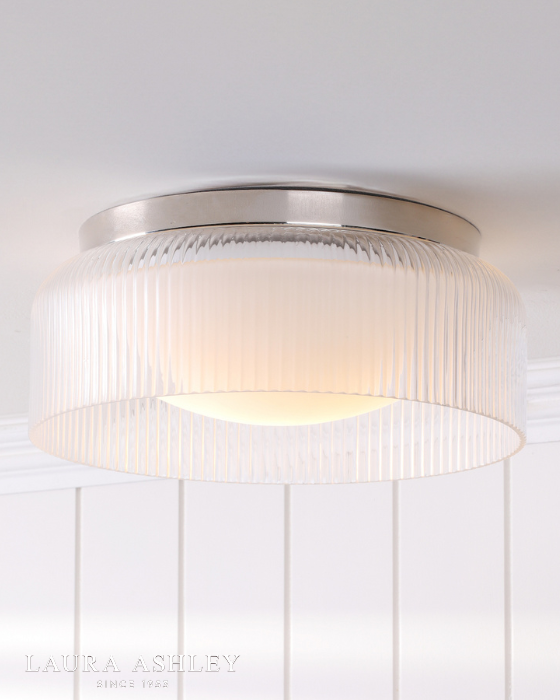 Laura Ashley Charissa IP44 Bathroom Polished Chrome & Ribbed Glass Flush