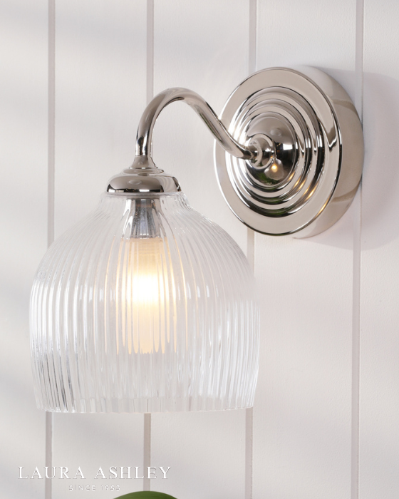Laura Ashley Charissa IP44 Bathroom Polished Chrome & Ribbed Glass Wall Light