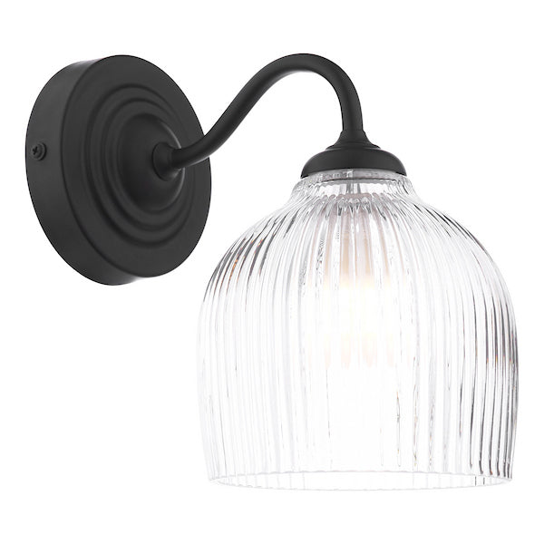 Laura Ashley Charissa IP44 Bathroom Matt Black & Ribbed Glass Wall Light