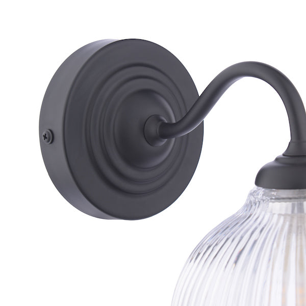 Laura Ashley Charissa IP44 Bathroom Matt Black & Ribbed Glass Wall Light