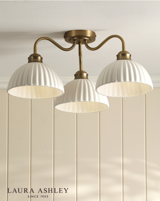 Laura Ashley Durford 3 Light Matt Antique Brass & White Ceramic Semi Flush
