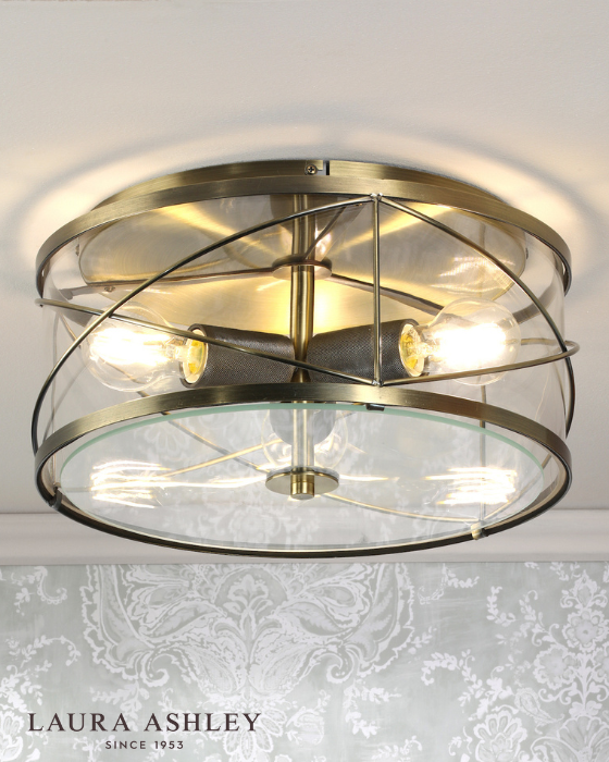 Laura Ashley Beckworth 3 Light Antique Brass & Glass Flush