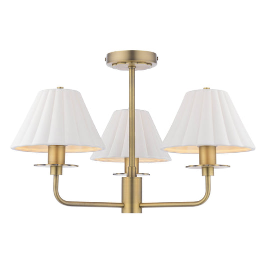 Laura Ashley Mixbury 3 Light Matt Antique Brass & White Ceramic Semi Flush