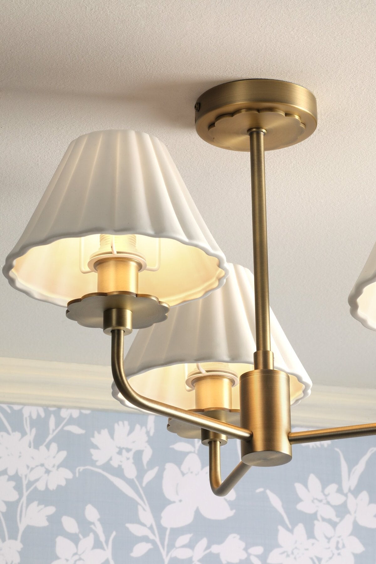 Laura Ashley Mixbury 3 Light Matt Antique Brass & White Ceramic Semi Flush