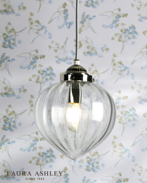 Laura Ashley Whitham Polished Nickel & Ribbed Glass Pendant