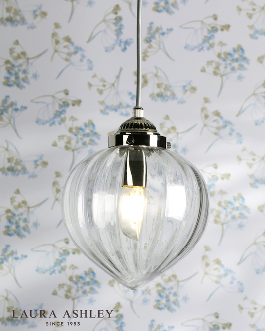 Laura Ashley Whitham Polished Nickel & Ribbed Glass Pendant