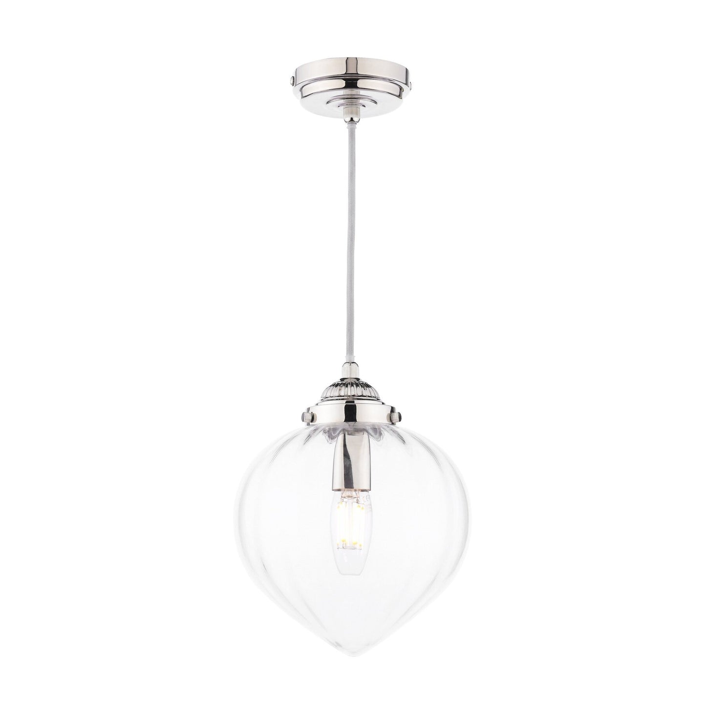 Laura Ashley Whitham Polished Nickel & Ribbed Glass Pendant