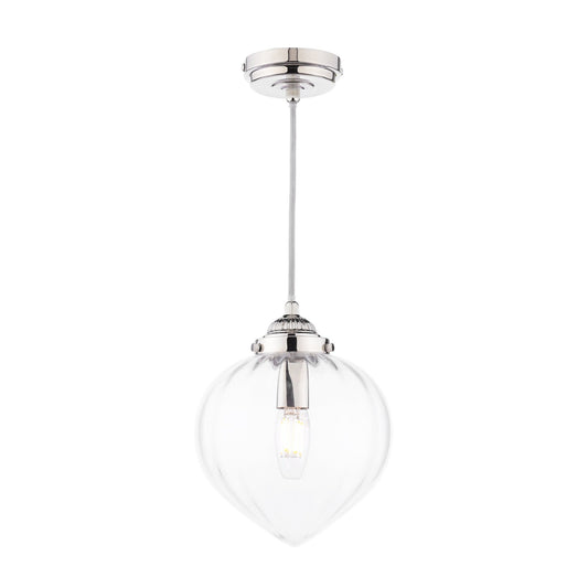 Laura Ashley Whitham Polished Nickel & Ribbed Glass Pendant