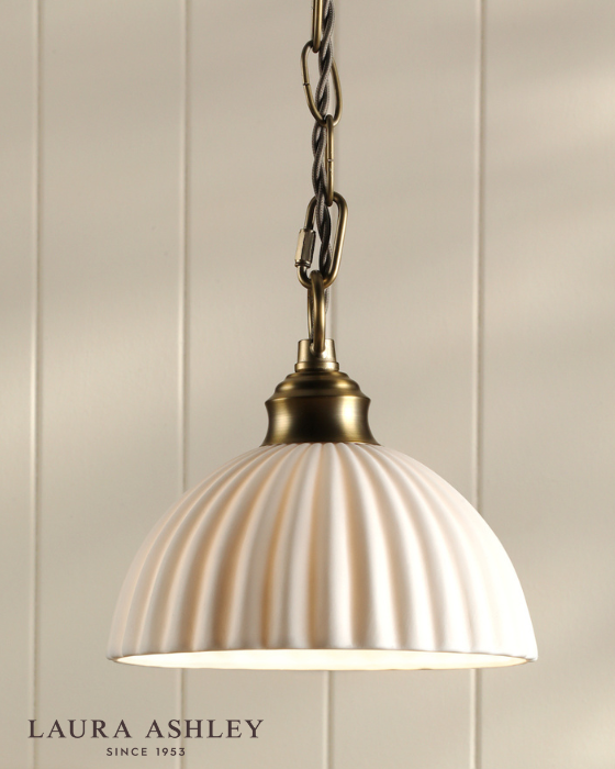 Laura Ashley Durford Matt Antique Brass & White Ceramic Pendant