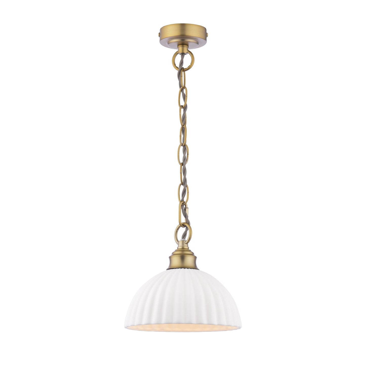 Laura Ashley Durford Matt Antique Brass & White Ceramic Pendant