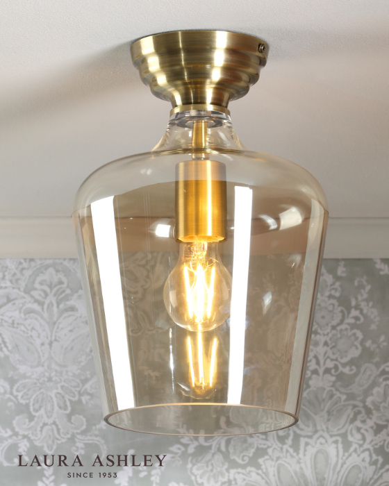 Laura Ashley Ockley Antique Brass & Champagne Glass Semi Flush