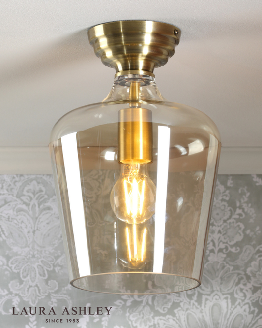 Laura Ashley Ockley Antique Brass & Champagne Glass Semi Flush