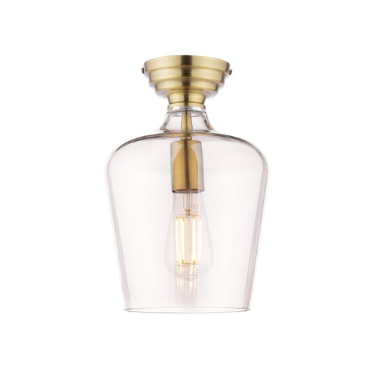 Laura Ashley Ockley Antique Brass & Champagne Glass Semi Flush