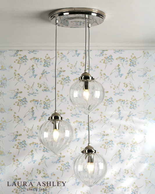 Laura Ashley Whitham 3 Light Polished Nickel & Ribbed Glass Cluster Pendant