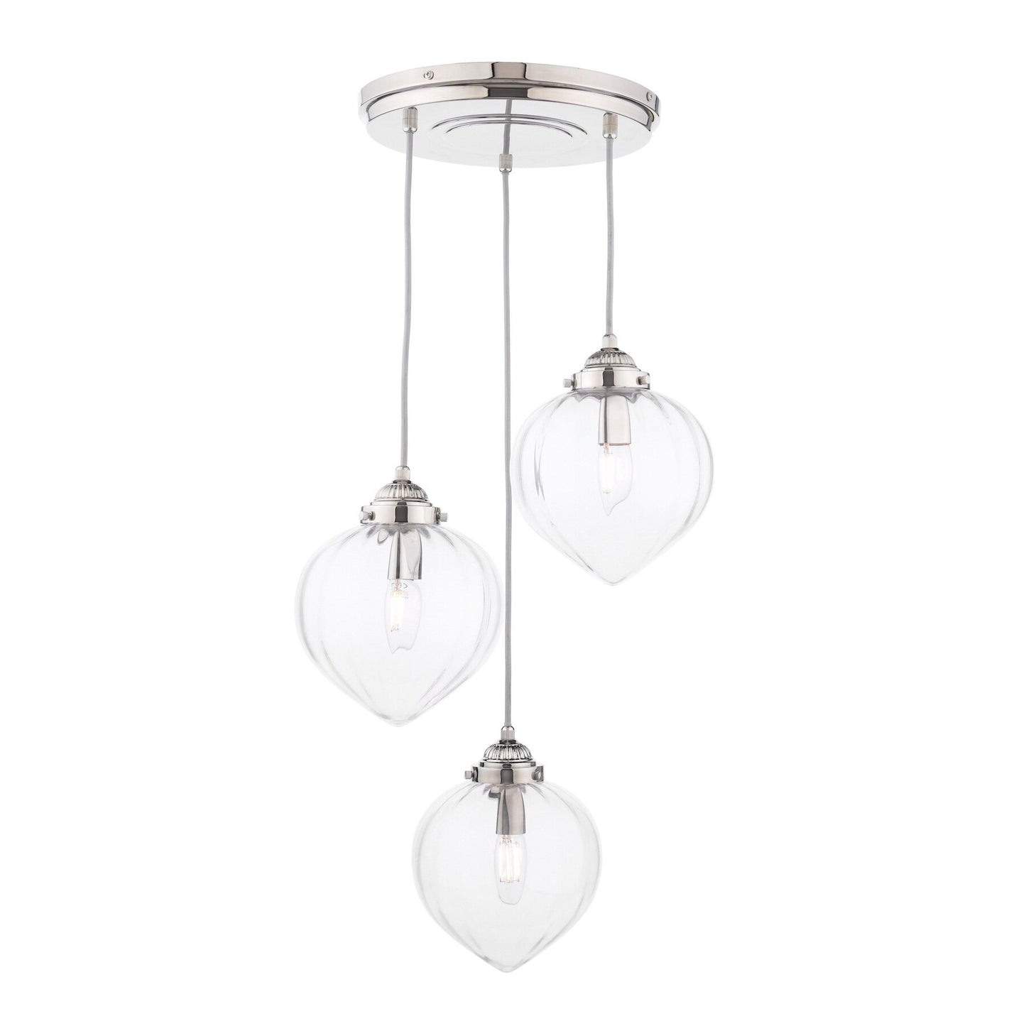 Laura Ashley Whitham 3 Light Polished Nickel & Ribbed Glass Cluster Pendant