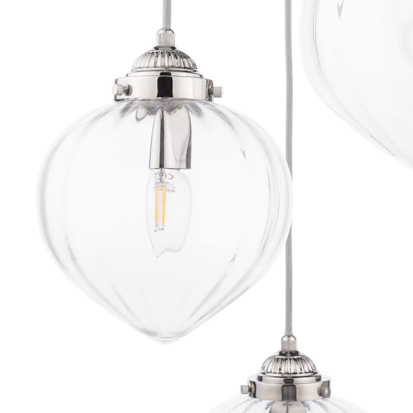 Laura Ashley Whitham 3 Light Polished Nickel & Ribbed Glass Cluster Pendant