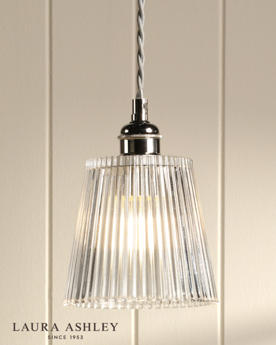 Laura Ashley Callaghan Polished Nickel & Ribbed Glass Pendant