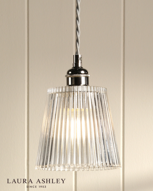 Laura Ashley Callaghan Polished Nickel & Ribbed Glass Pendant