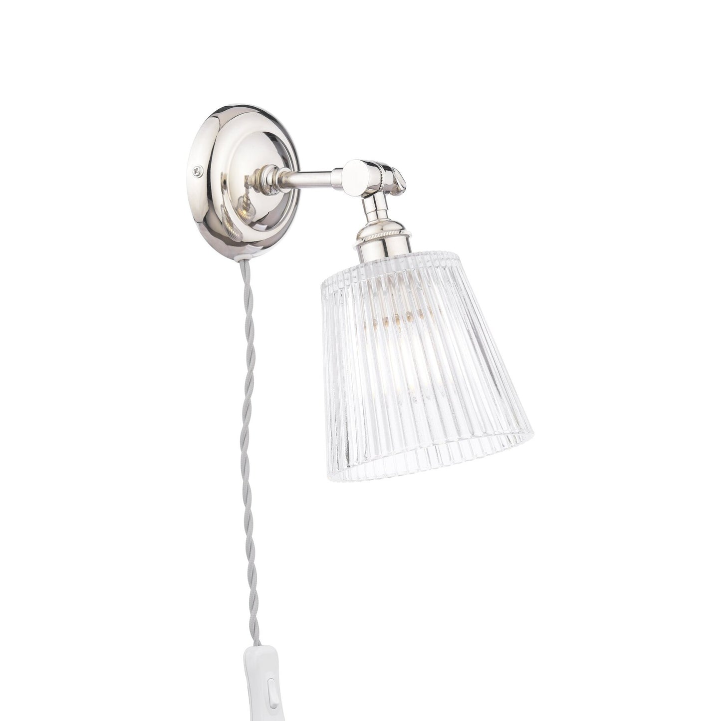 Laura Ashley Callaghan Plugged Polished Nickel & Ribbed Glass Wall Light