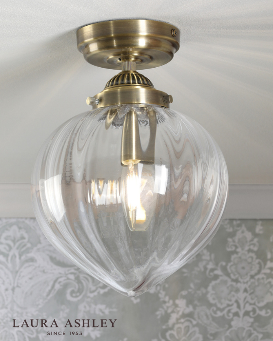 Laura Ashley Whitham Bathroom IP44 Antique Brass & Ribbed Glass Flush Ceiling Light