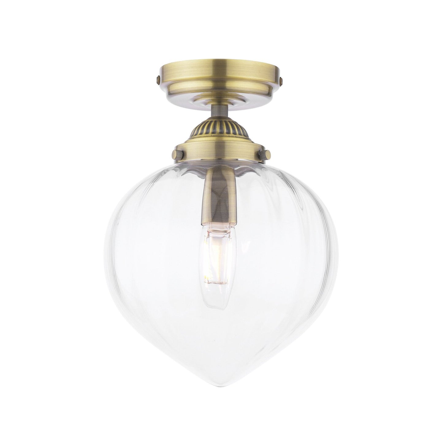 Laura Ashley Whitham Bathroom IP44 Antique Brass & Ribbed Glass Flush Ceiling Light