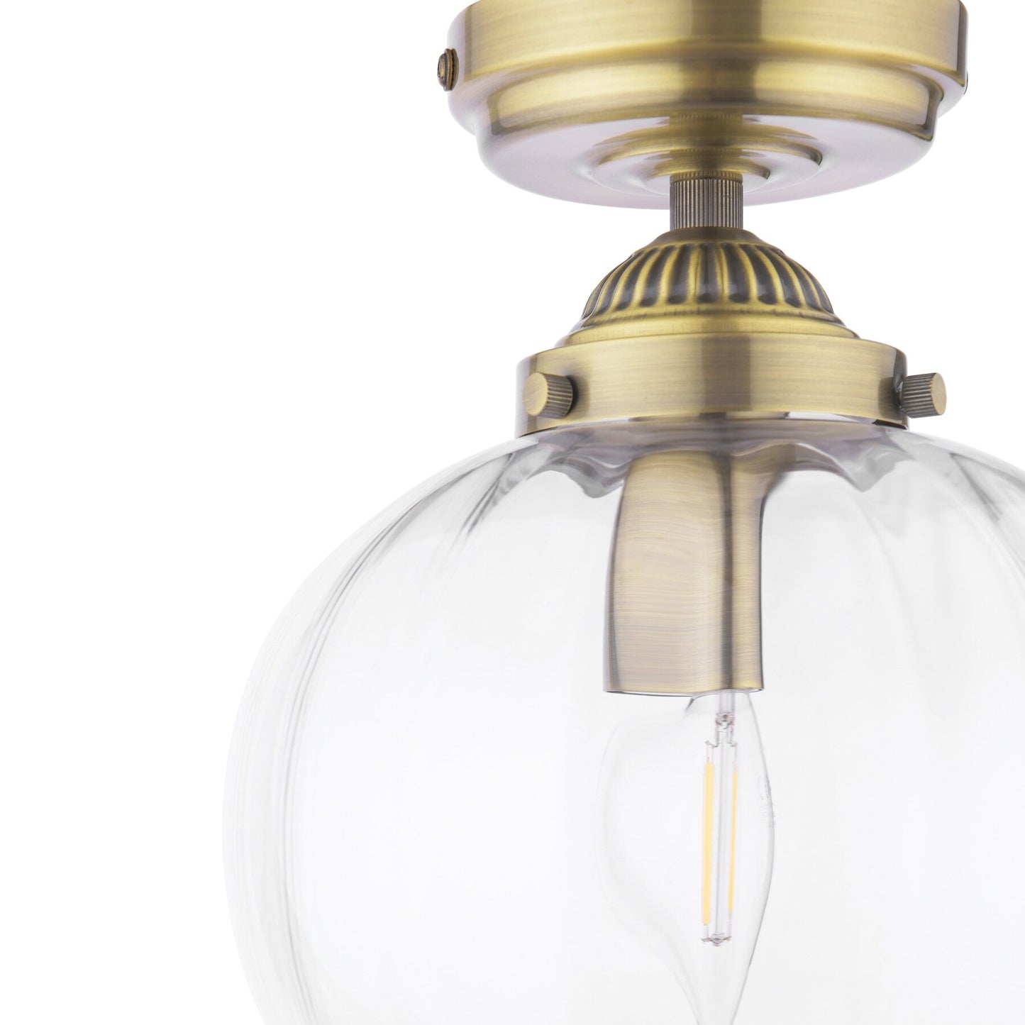 Laura Ashley Whitham Bathroom IP44 Antique Brass & Ribbed Glass Flush Ceiling Light