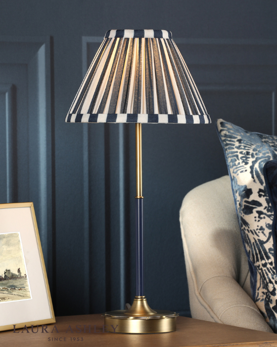 Laura Ashley Denwick Matt Antique Brass & Satin Blue Table Lamp With Shade