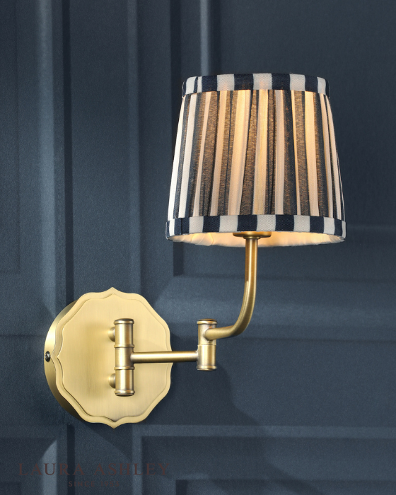 Laura Ashley Denwick Matt Antique Brass & Satin Blue Wall Light With Shade