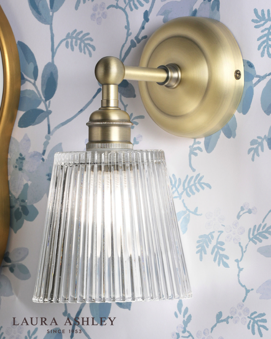 Laura Ashley Callaghan Bathroom IP44 Matt Antique Brass & Ribbed Glass Wall Light