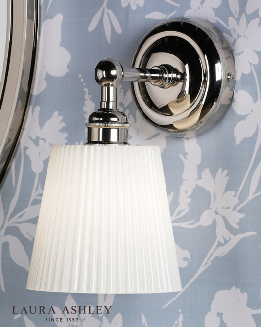 Laura Ashley Callaghan Bathroom IP44 Polished Nickel & White Ribbed Glass Wall Light