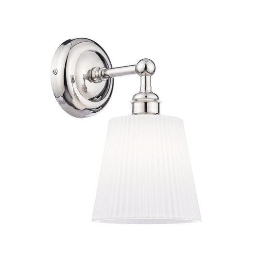 Laura Ashley Callaghan Bathroom IP44 Polished Nickel & White Ribbed Glass Wall Light