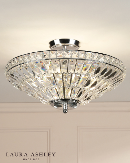 Laura Ashley Vienna 3 Light Polished Chrome & Crystal Semi Flush