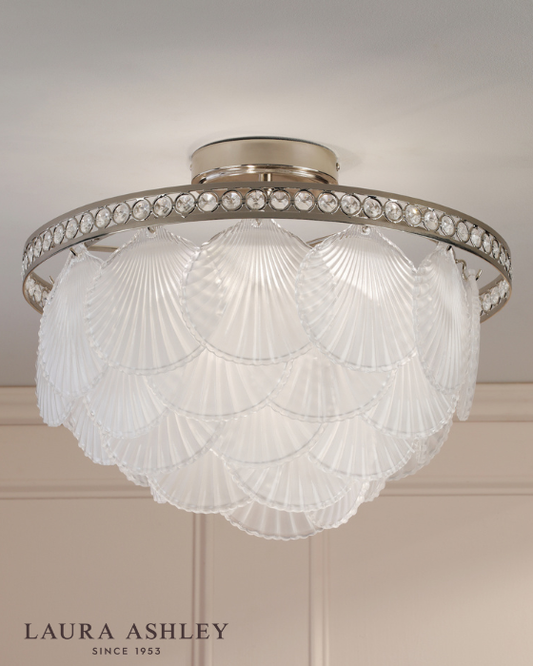 Laura Ashley Caverton 4 Light Polished Nickel & White Glass Semi Flush