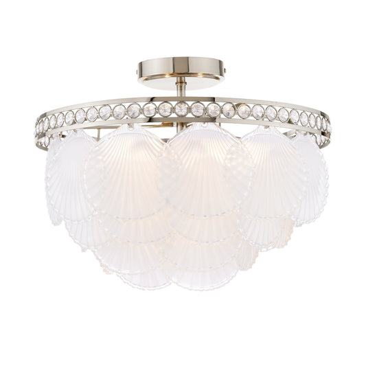 Laura Ashley Caverton 4 Light Polished Nickel & White Glass Semi Flush