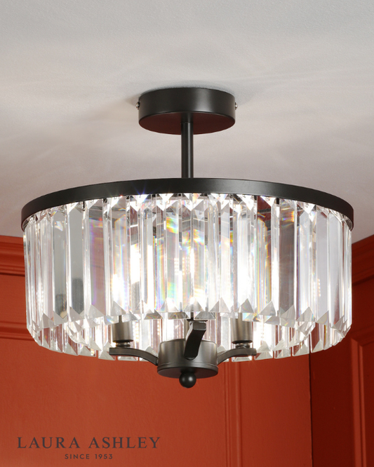 Laura Ashley Elkwood 3 Light Crystal & Black Semi Flush