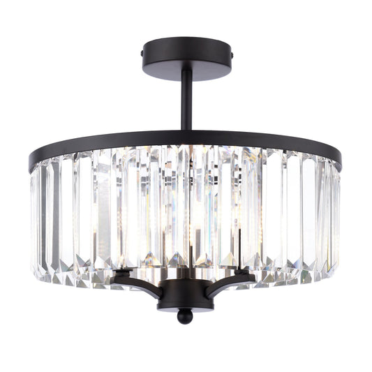 Laura Ashley Elkwood 3 Light Crystal & Black Semi Flush