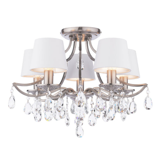 Laura Ashley Enstone 5 Light Polished Nickel & Crystal Semi Flush With Shades