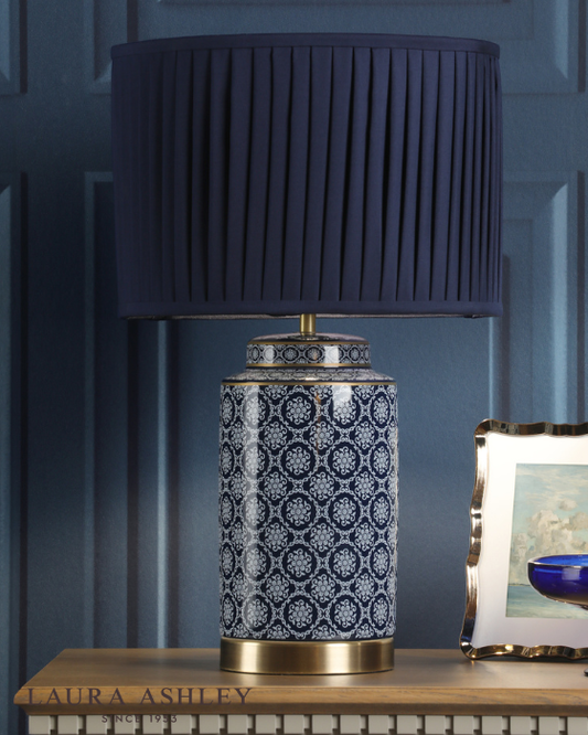 Laura Ashley Knipton Blue Ceramic & Antique Brass Table Lamp With Shade