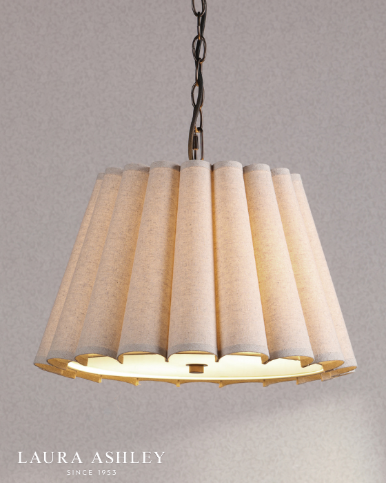 Laura Ashley Holwell 2 Light Antique Bronze Pendant with Natural Shade