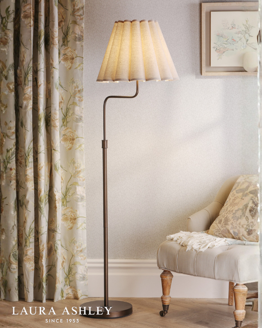 Laura Ashley Holwell Antique Bronze Floor Lamp With Natural Shade