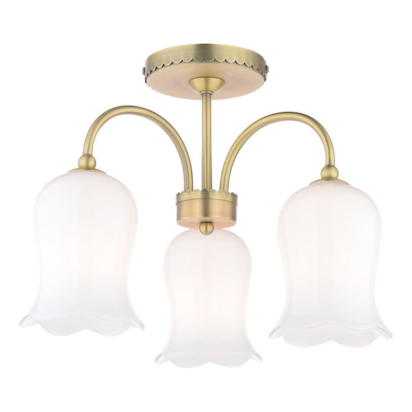 Laura Ashley Lidsell 3 Light Matt Antique Brass & Opal Glass Semi Flush