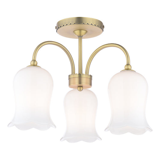 Laura Ashley Lidsell 3 Light Matt Antique Brass & Opal Glass Semi Flush